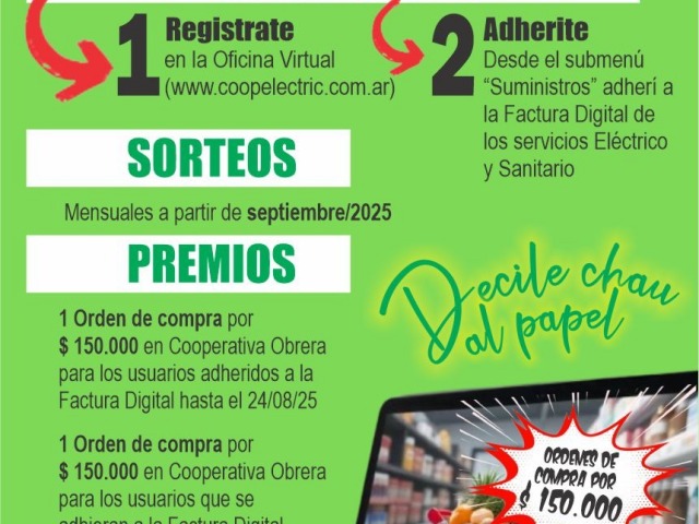 Coopelectric realizar sorteos para adheridos a Factura Digital